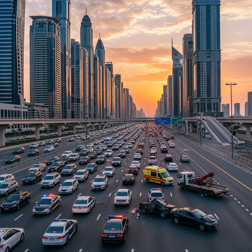 Illustration for: Dubai Traffic Alerts: Accidents Cause Delays