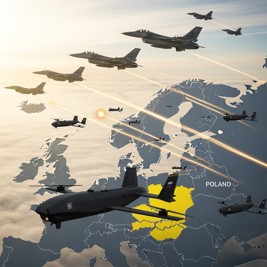 Illustration for: Poland Intercepts Drones Amid Russia-Ukraine Conflict