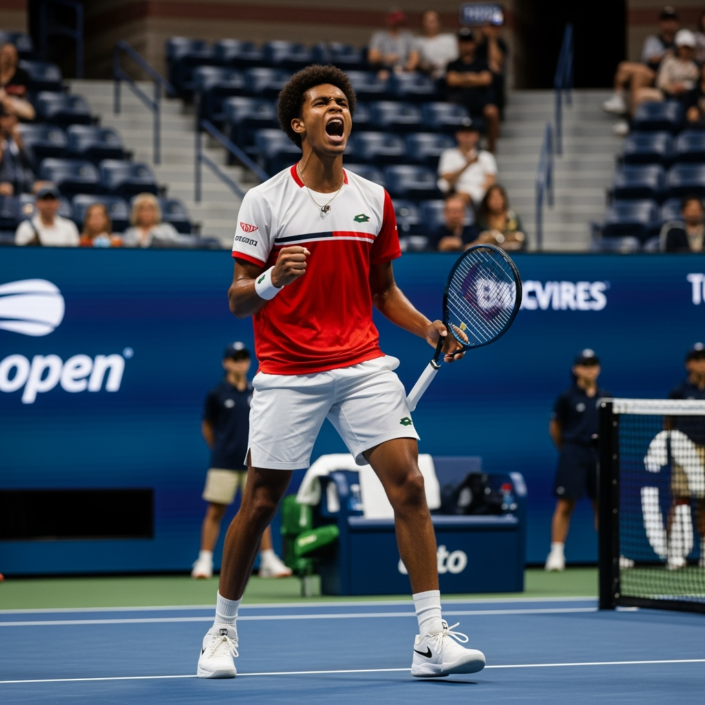 Illustration for: Auger-Aliassime Triumphs in US Open Quarterfinals