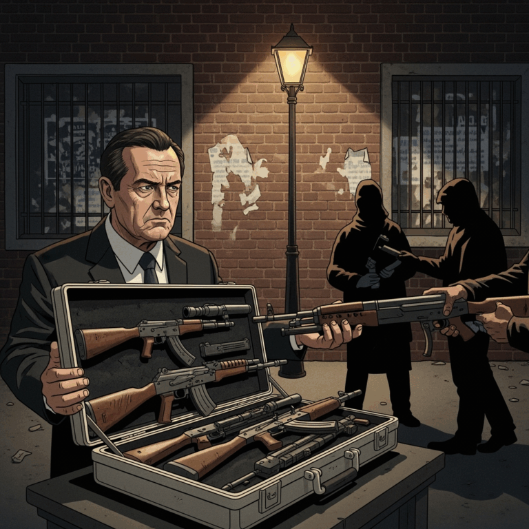 Illustration for: MacGregor Claims Arms Sold on Black Market