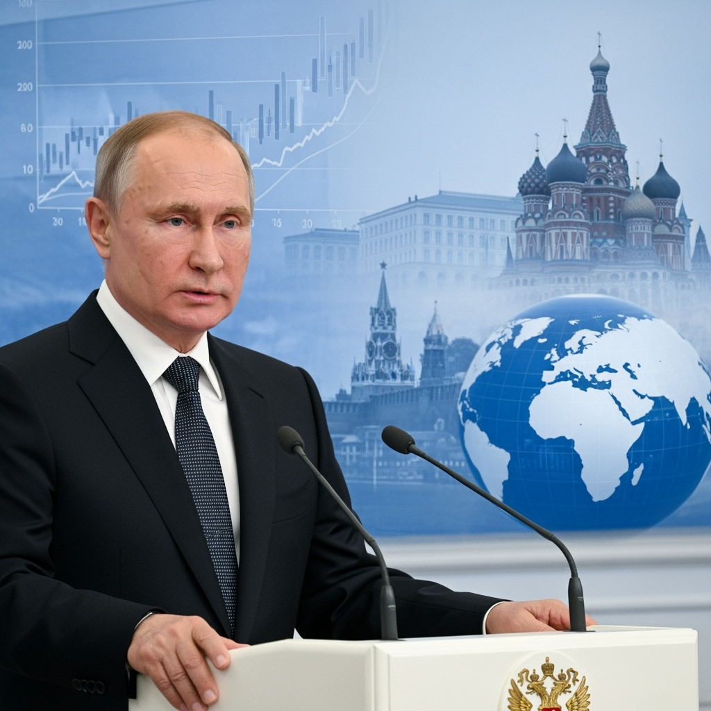 Illustration for: Putin Discusses Russia's Economy and Global Relations