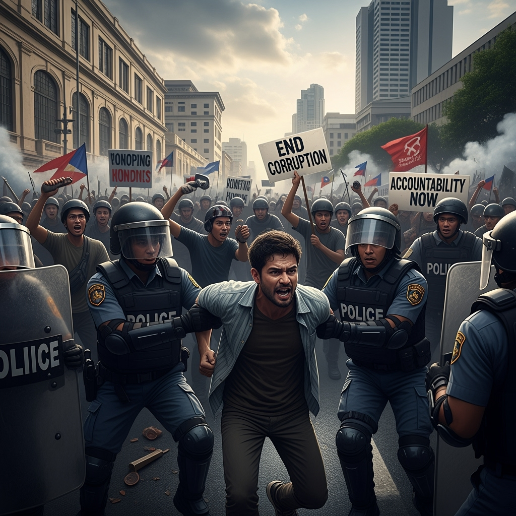 Illustration for: Manila Protests: 200 Arrests Amid Anti-Corruption Clashes