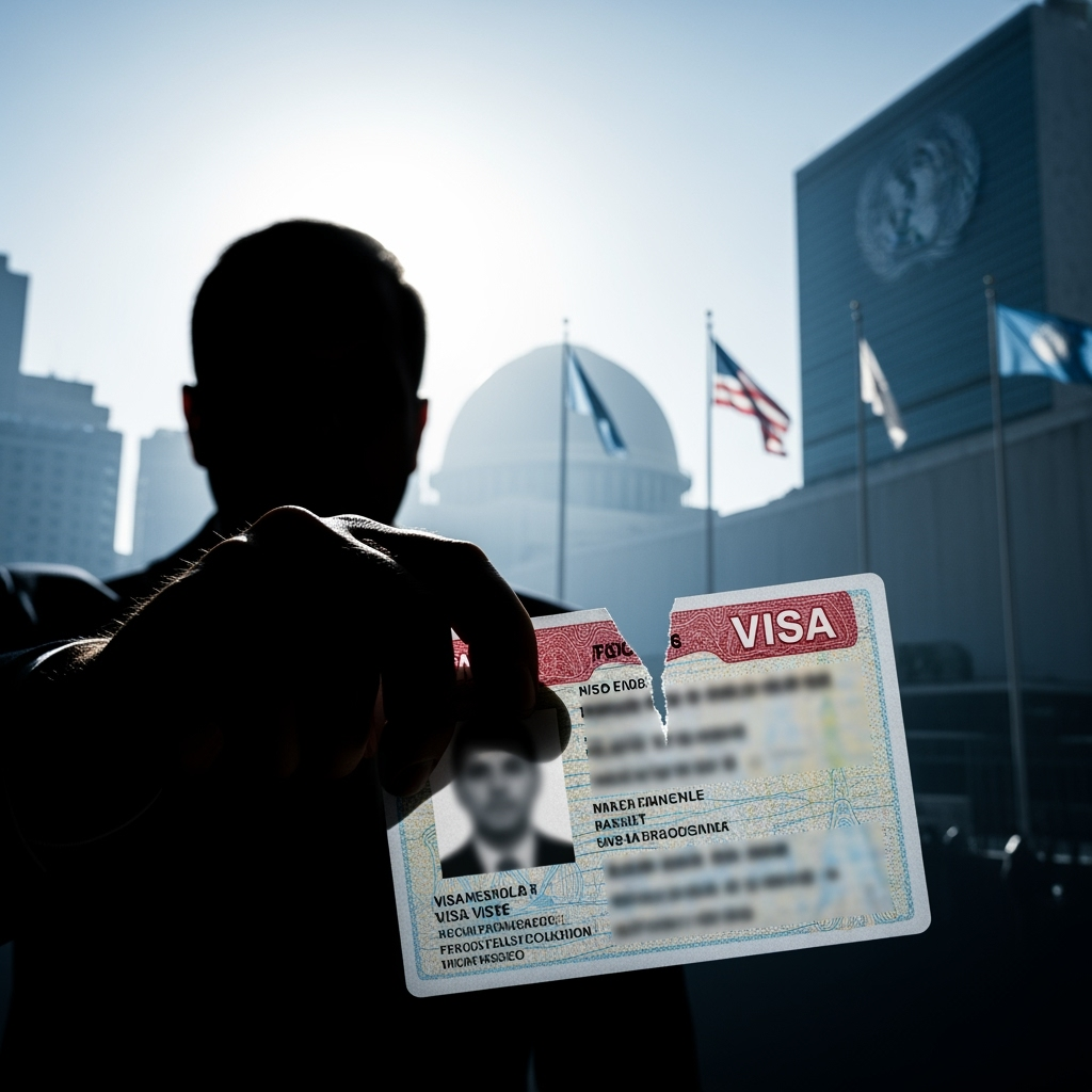 Illustration for: Ministry Revokes Visa After Controversial UN Speech