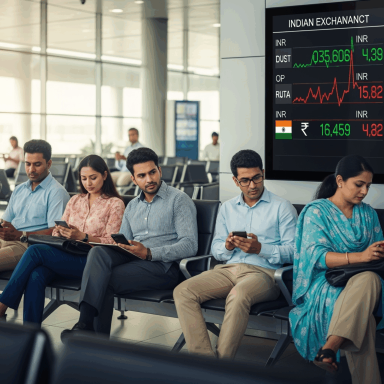 Illustration for: Indian Expatriates Await Favorable Rupee Rates