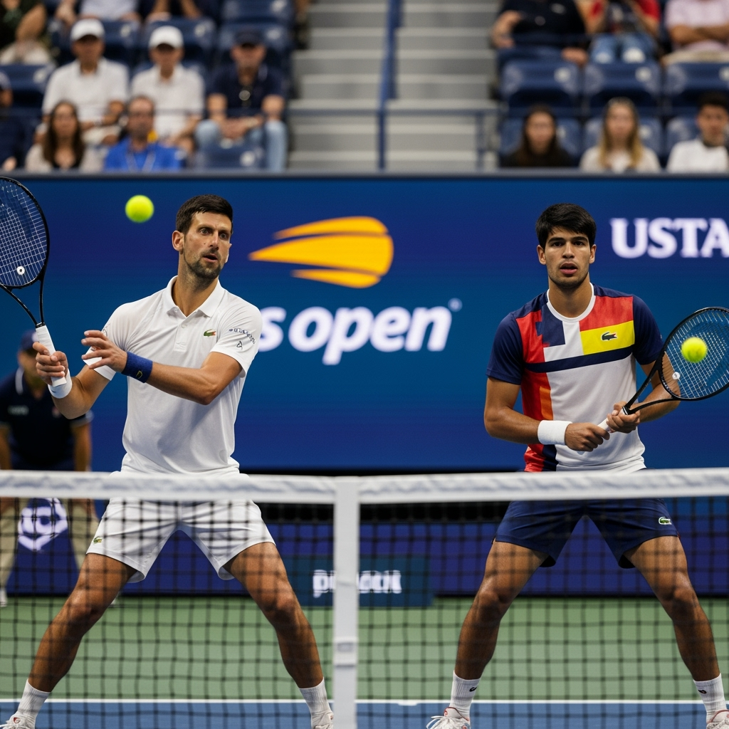 Illustration for: Djokovic, Alcaraz Set for US Open Semifinal Showdown