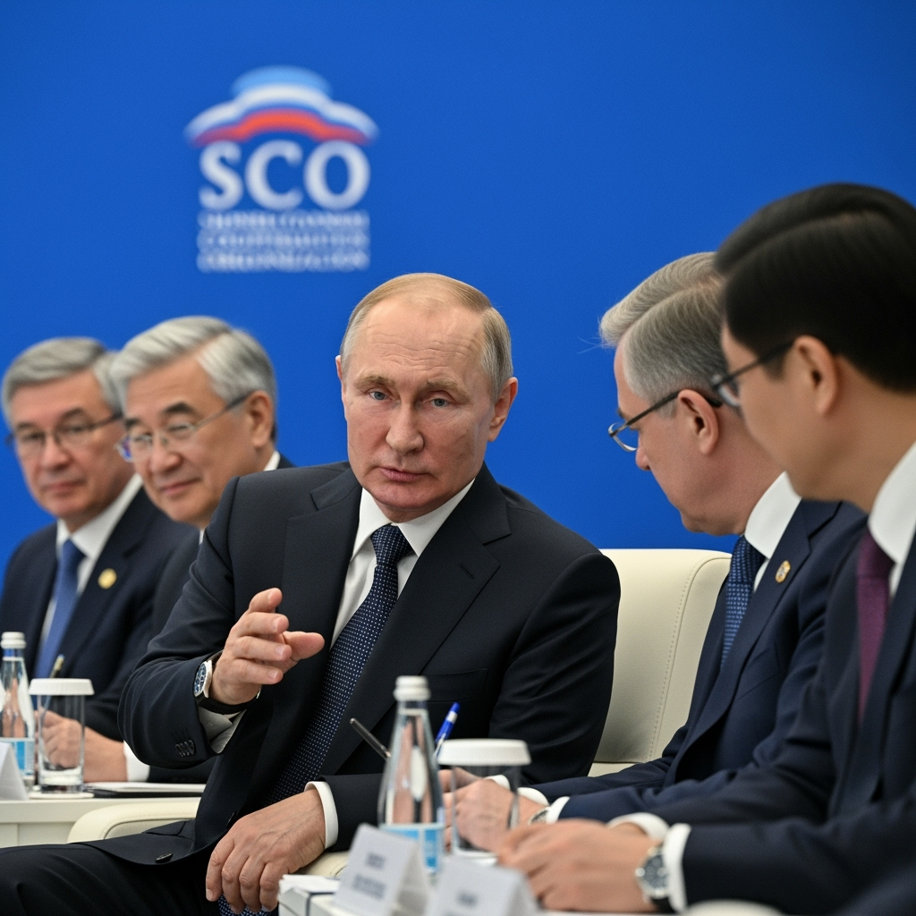 Illustration for: Putin Discusses Cooperation at Shanghai Summit
