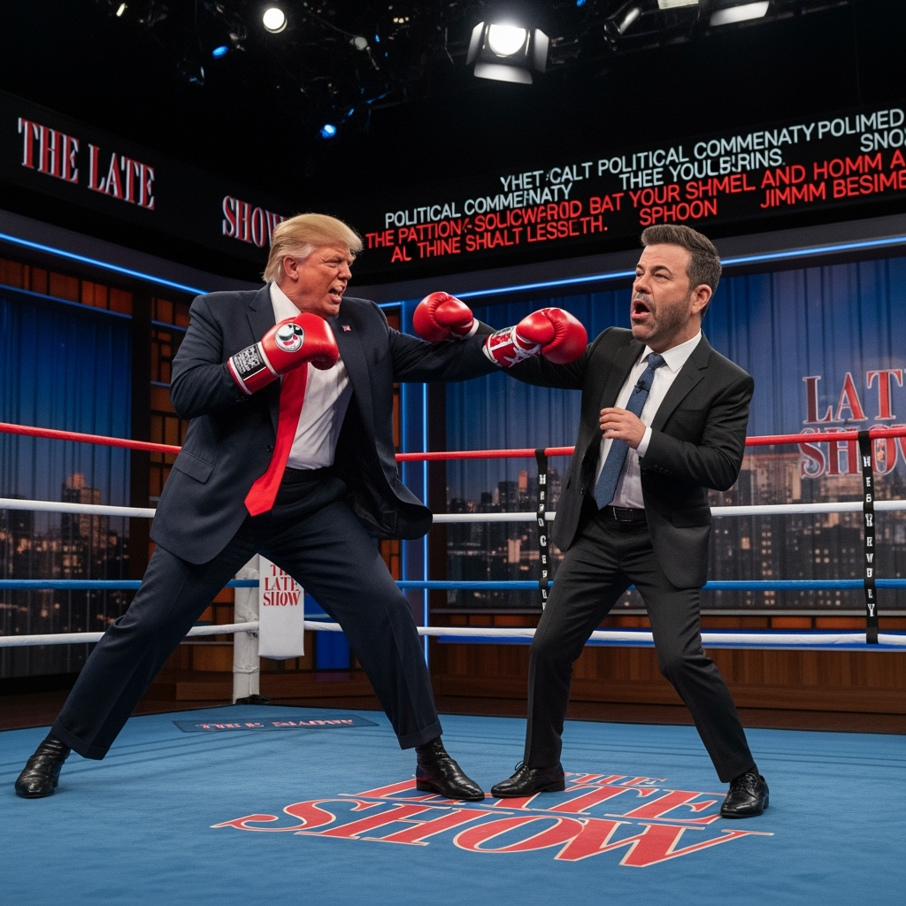 Illustration for: Trump Attacks Kimmel Ahead of Show's Return