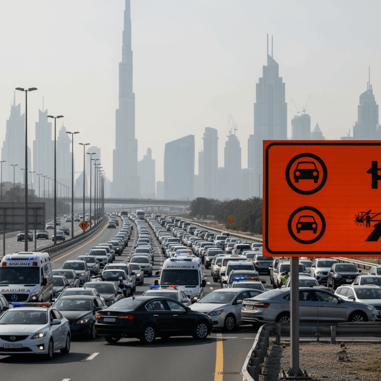 Illustration for: Traffic Alerts: Accidents Cause Major Delays in Dubai
