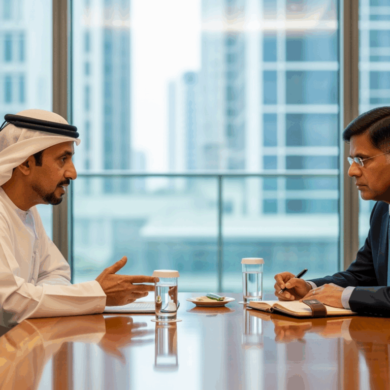 Illustration for: Sheikh Tahnoon and Piyush Goyal Discuss Key Initiatives