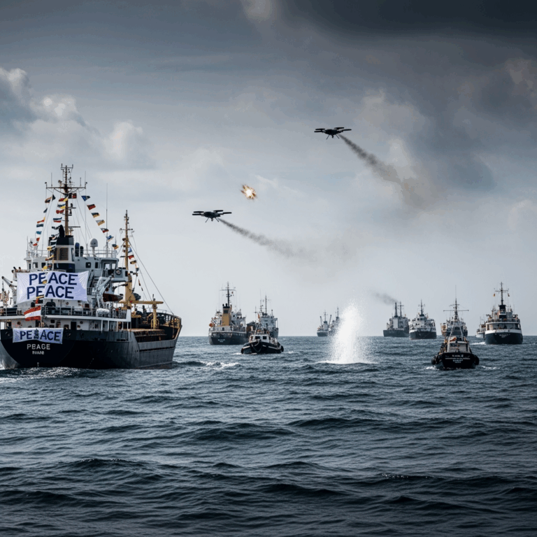 Illustration for: Flotilla to Gaza Faces Suspected Drone Attacks