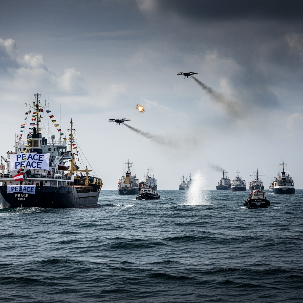 Illustration for: Flotilla to Gaza Faces Suspected Drone Attacks