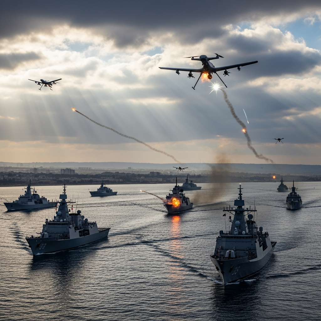 Illustration for: Gaza Siege: Fleet Faces Drone Attacks