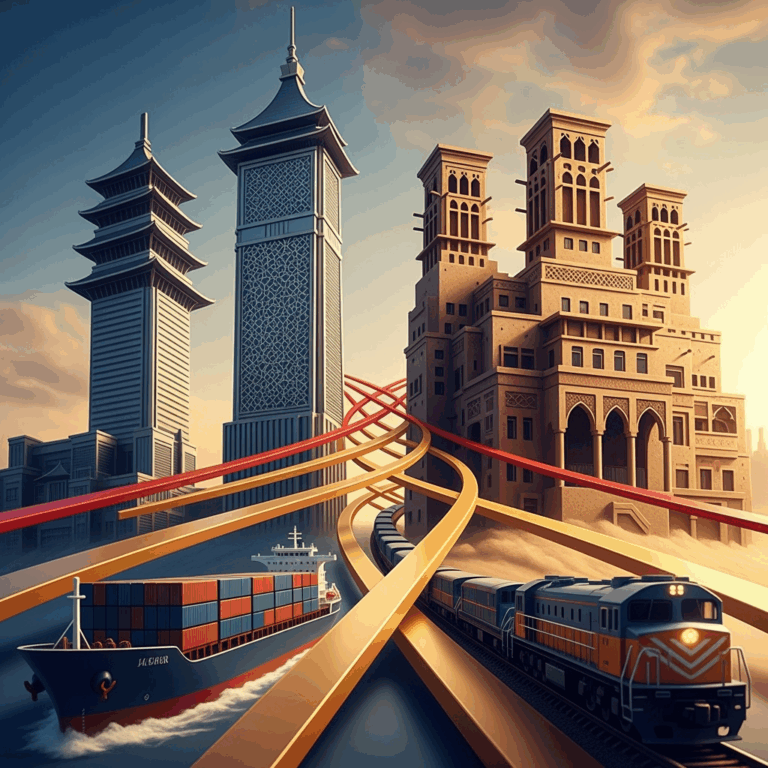 Illustration for: China-Saudi Arabia Boost Trade with New Hub