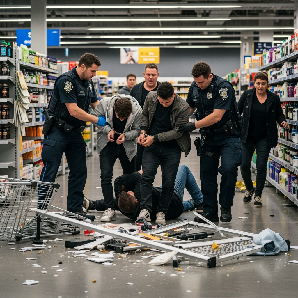 Illustration for: Police Capture Suspects Amid Store Shooting Chaos