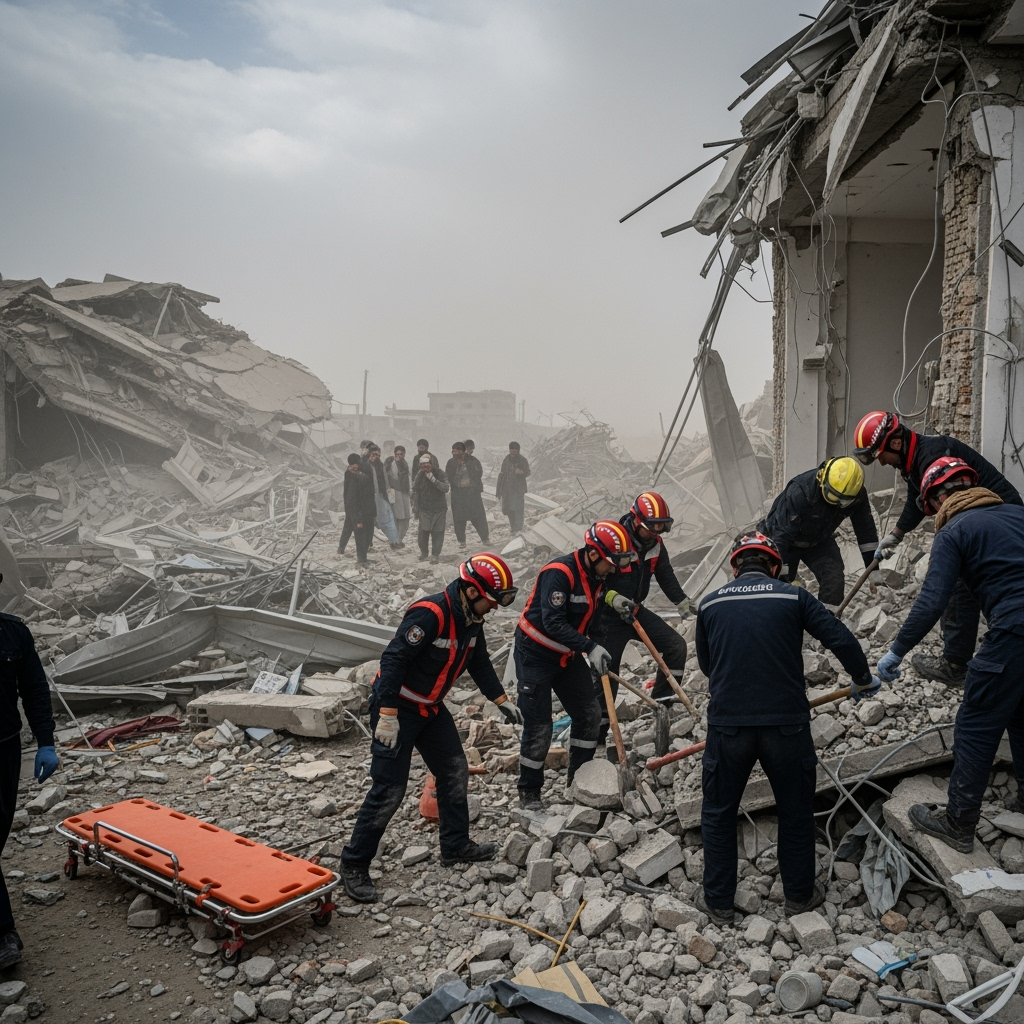 Illustration for: Earthquake Strikes Near Jalalabad, Rescue Efforts Underway