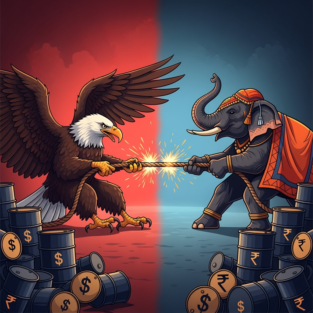 Illustration for: US-India Trade Tensions Over Oil Tariffs