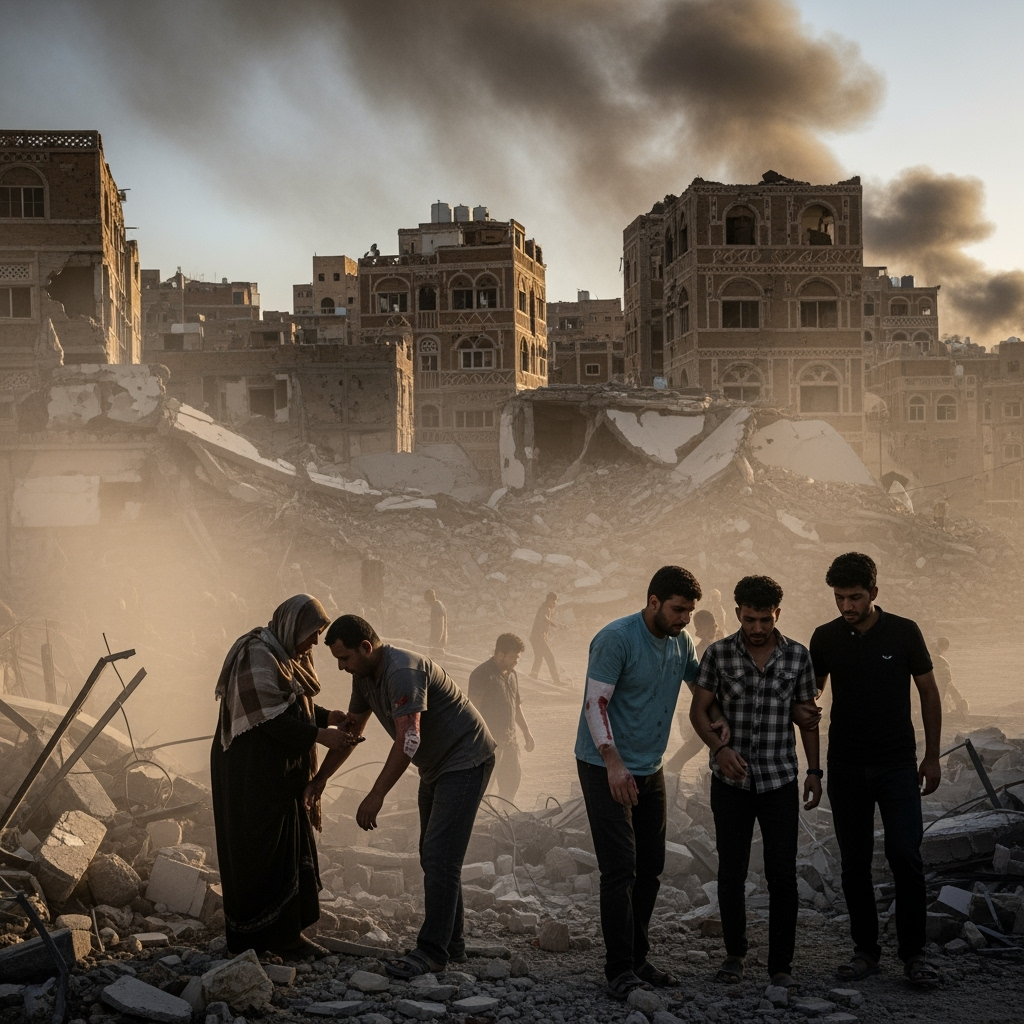 Illustration for: Israeli Strike on Sanaa Causes Casualties