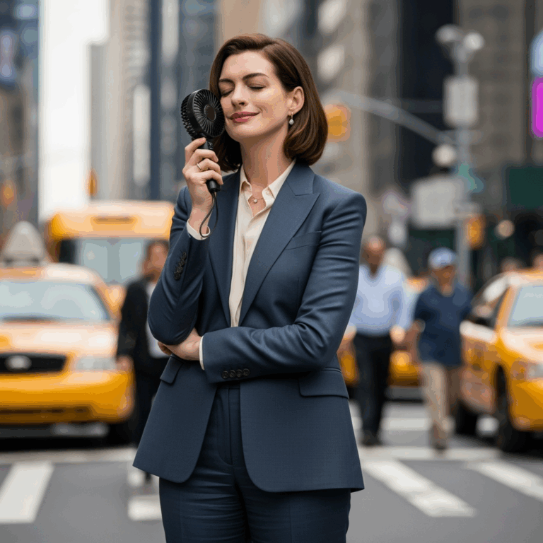 Illustration for: Anne Hathaway Keeps Cool on 'Devil Wears Prada 2' Set