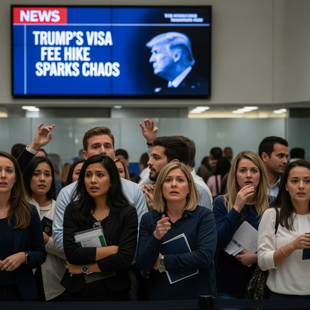 Illustration for: Trump's Visa Fee Hike Sparks Chaos Among H-1B Holders