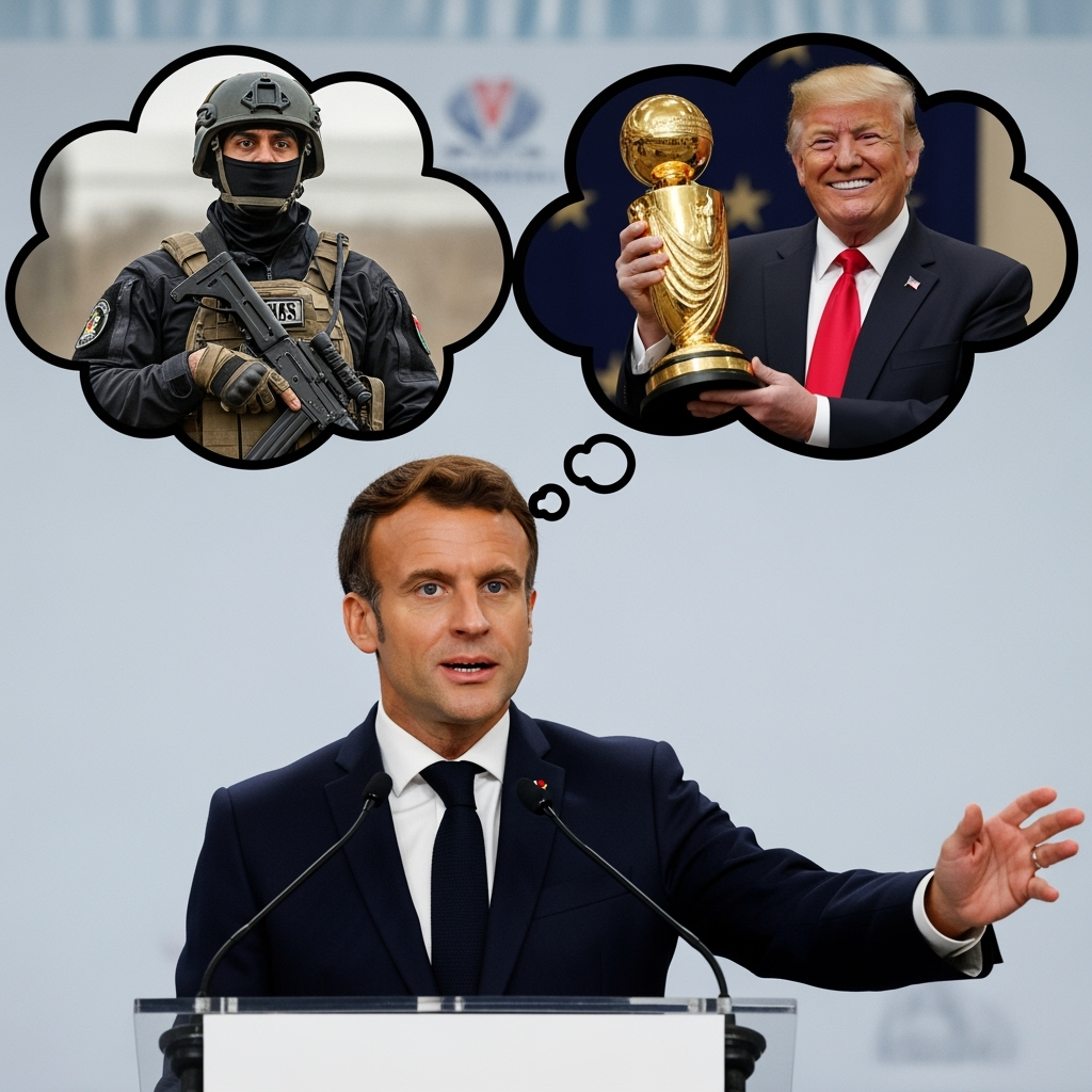 Illustration for: Macron on Hamas and Trump Award Criteria