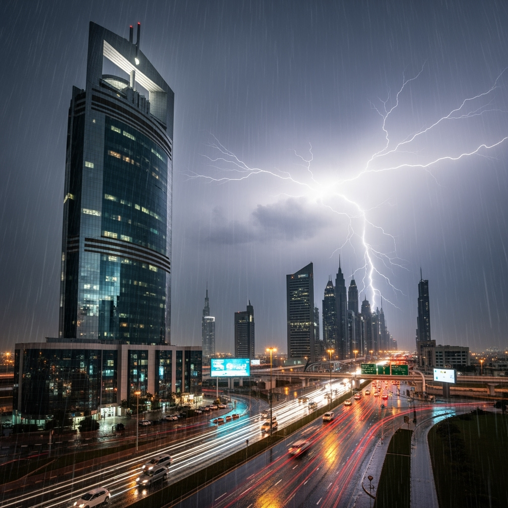 Illustration for: Dubai Hit by Heavy Rain and Thunderstorms