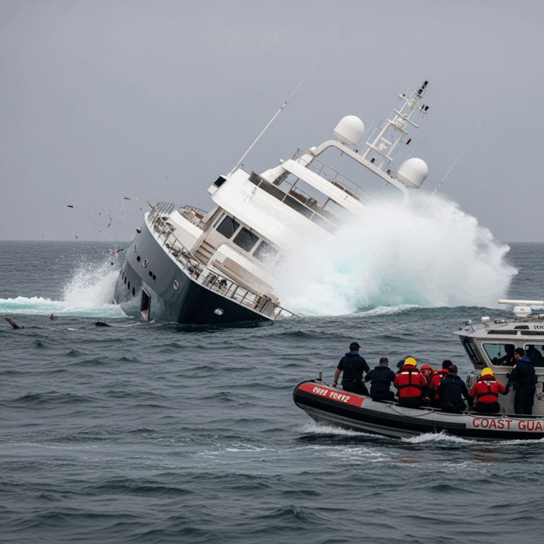 Illustration for: Yacht Sinks After Launch, Crew Rescued Safely