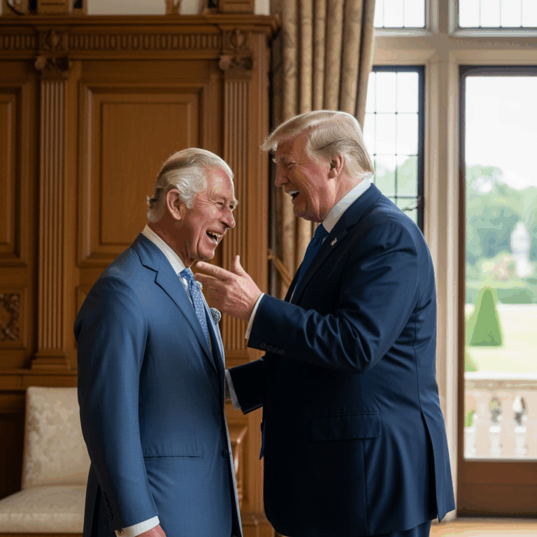 Illustration for: King Charles and Trump Share a Laugh at Windsor
