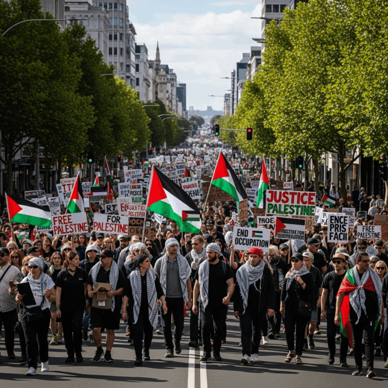 Illustration for: Largest Pro-Palestine March in New Zealand Since 2023
