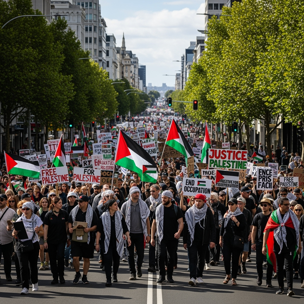 Illustration for: Largest Pro-Palestine March in New Zealand Since 2023