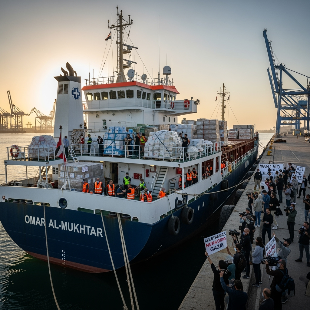Illustration for: Ship Omar Al-Mukhtar Ready to Sail to Gaza