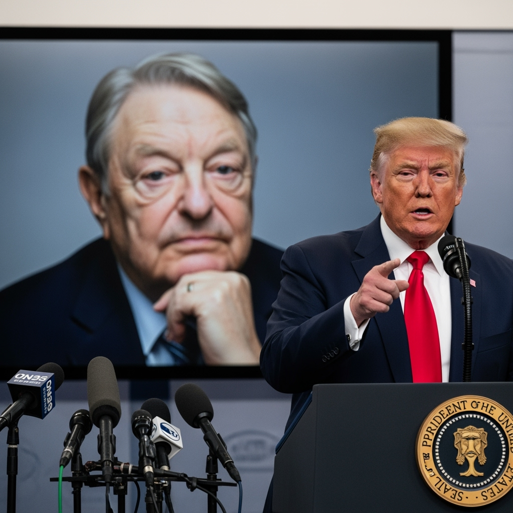 Illustration for: Trump Targets Soros for Alleged Protest Incitement