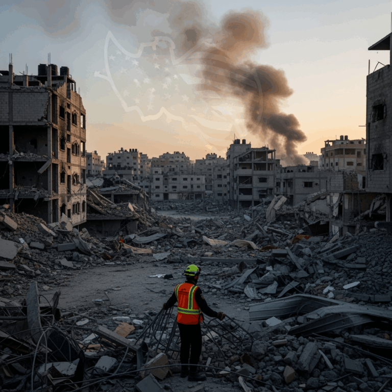 Illustration for: Israeli Airstrikes Continue on Gaza with US Support