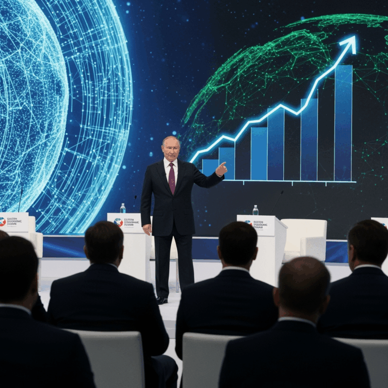 Illustration for: Putin Highlights Economic Growth at Eastern Forum