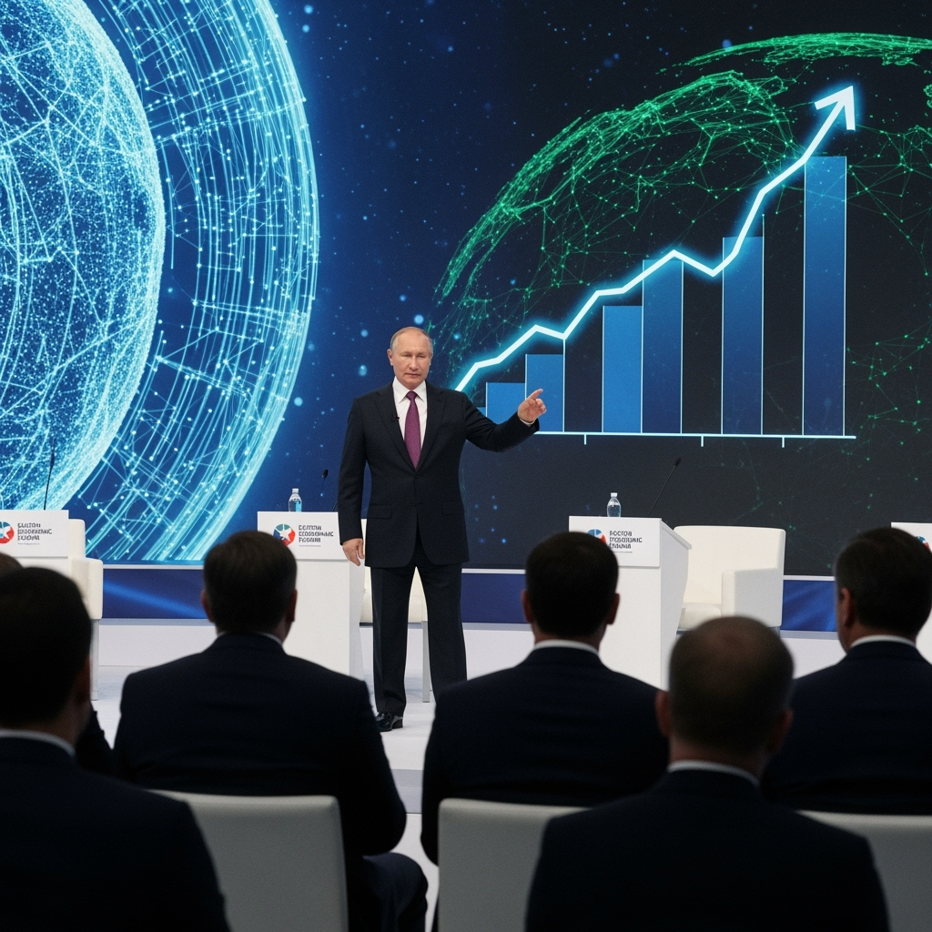 Illustration for: Putin Highlights Economic Growth at Eastern Forum