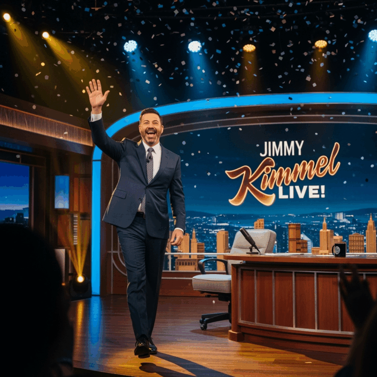Illustration for: Jimmy Kimmel's Triumphant Return to Late Night TV