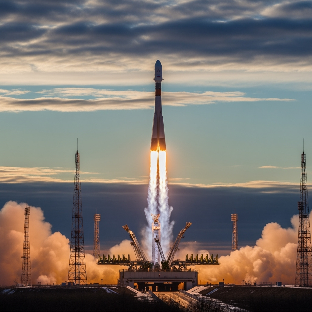 Illustration for: Russian Rocket Launches Defense and Research Satellites
