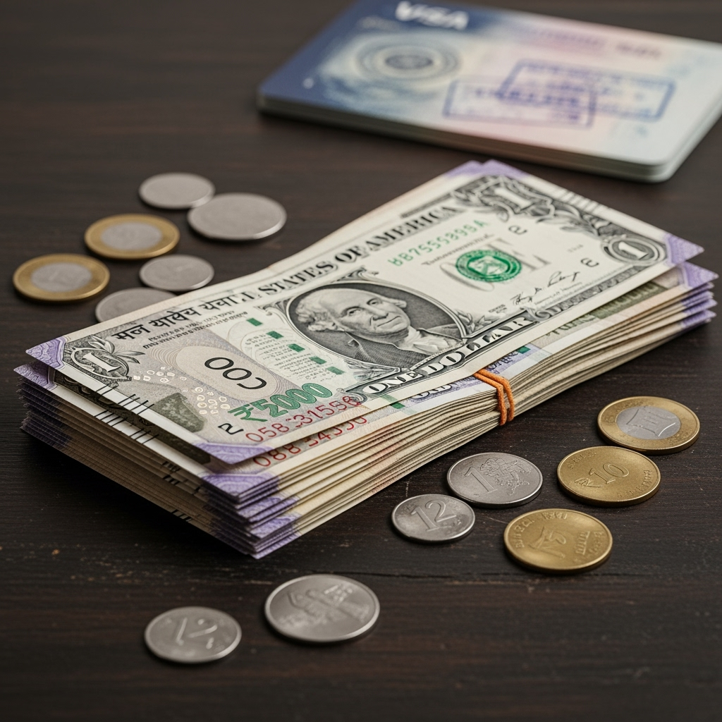 Illustration for: Indian Rupee Hits Record Low Amid US Visa Fee Rise