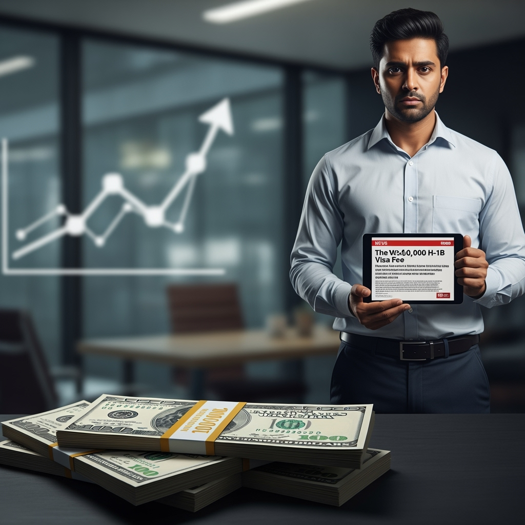 Illustration for: New $100K H-1B Visa Fee Shakes Indian IT Sector