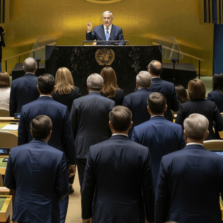 Illustration for: Netanyahu's UN Speech Sparks Walkout