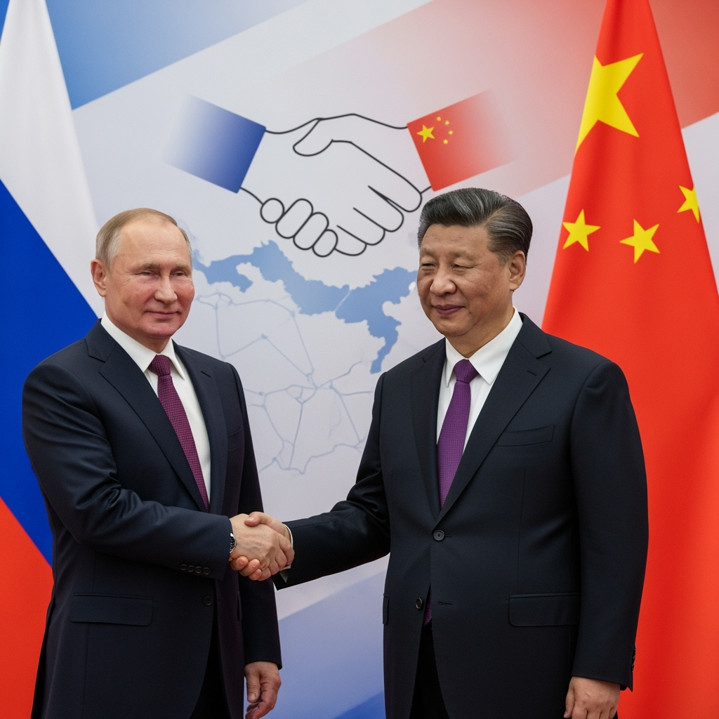 Illustration for: Putin's Visit to China Focuses on Bilateral Cooperation