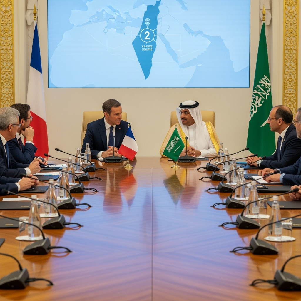 Illustration for: France and Saudi Arabia to Lead Two-State Solution Conference