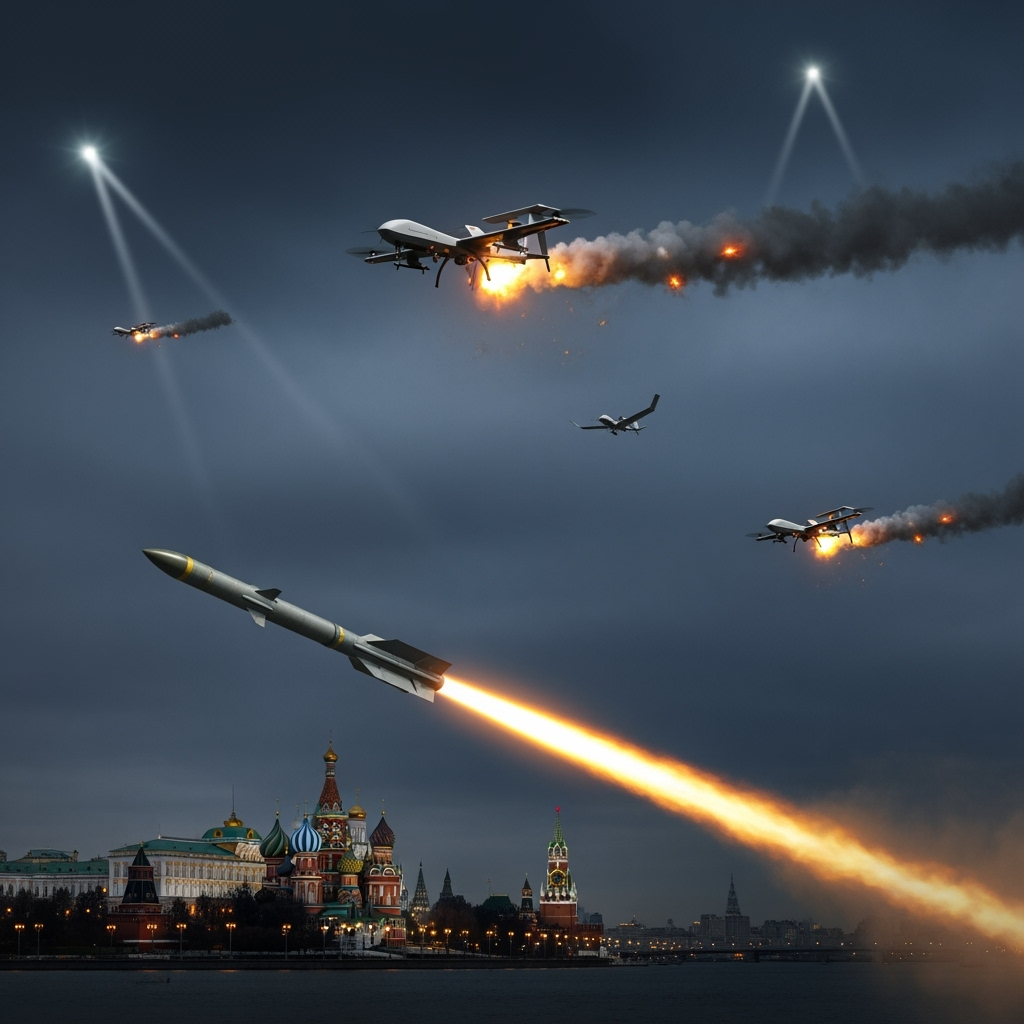 Illustration for: Russian Air Defense Destroys Drones in Moscow
