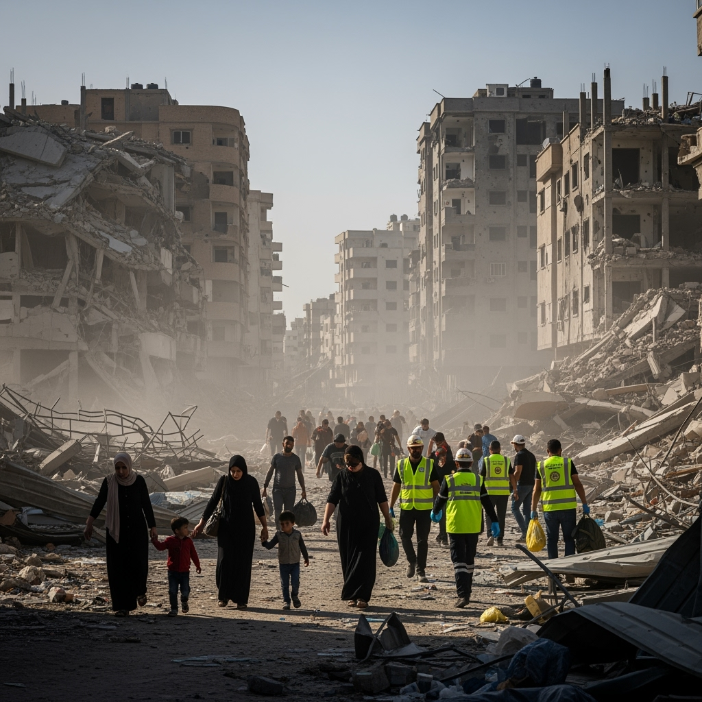 Illustration for: Evacuation and Destruction in Gaza City