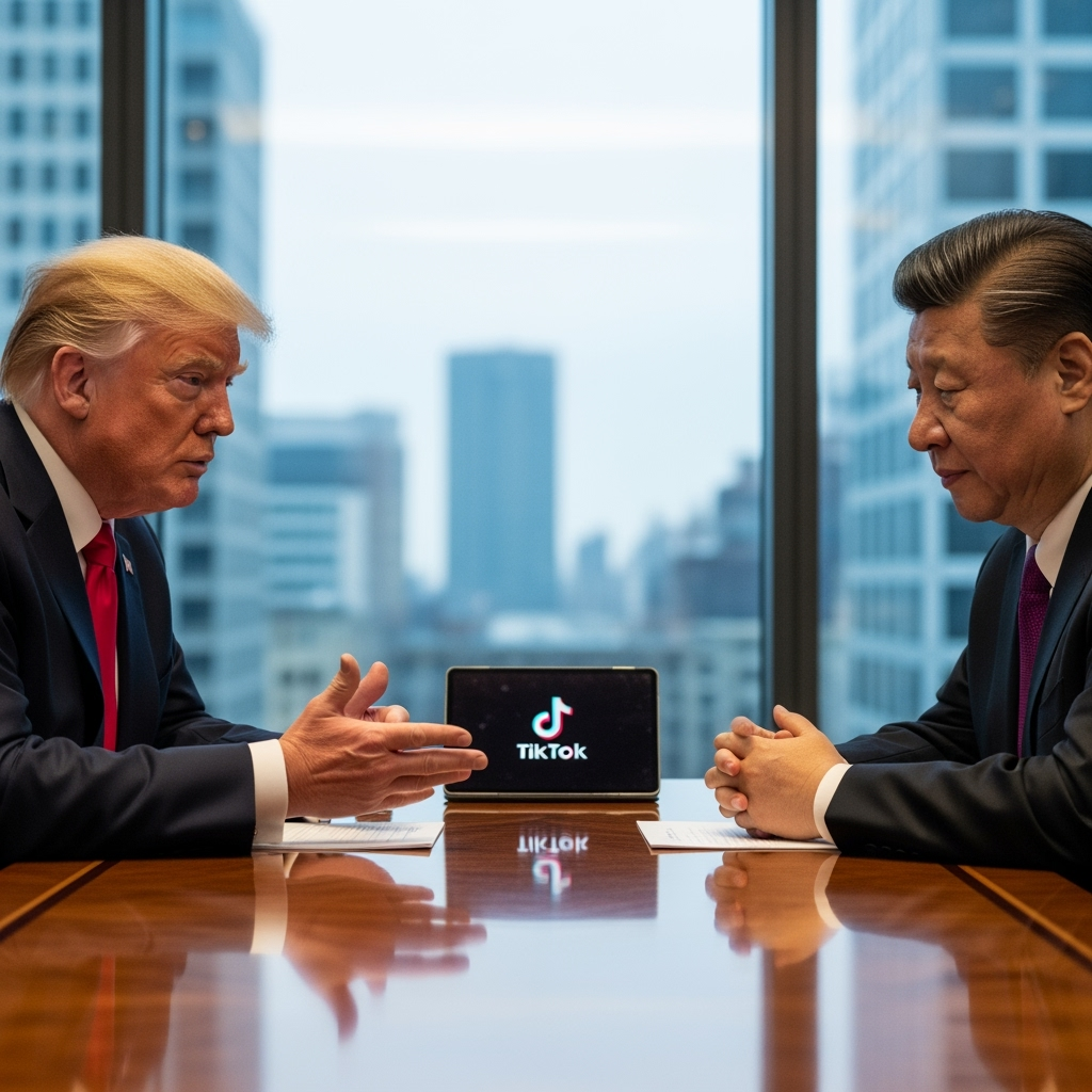 Illustration for: Trump and Xi Discuss TikTok Trade Relations