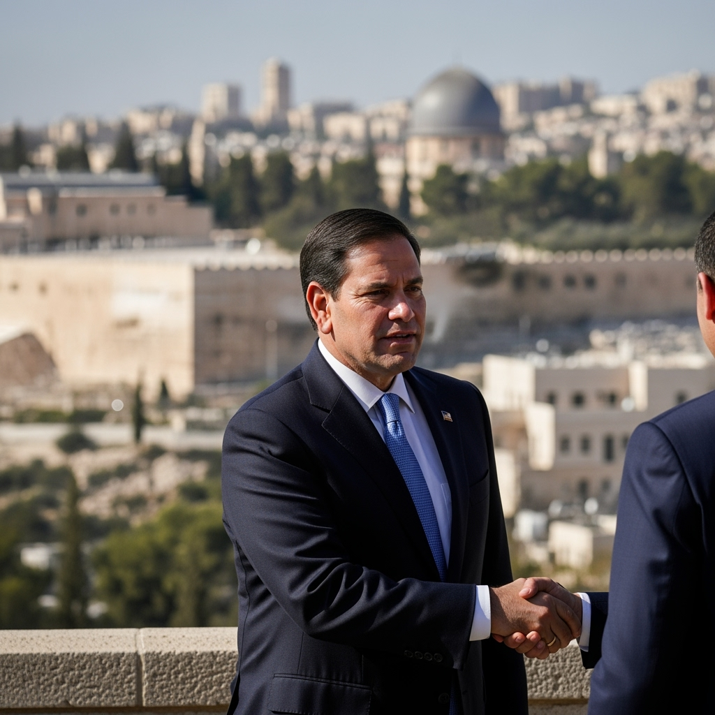 Illustration for: Rubio's Controversial Jerusalem Visit Backs Settler Project