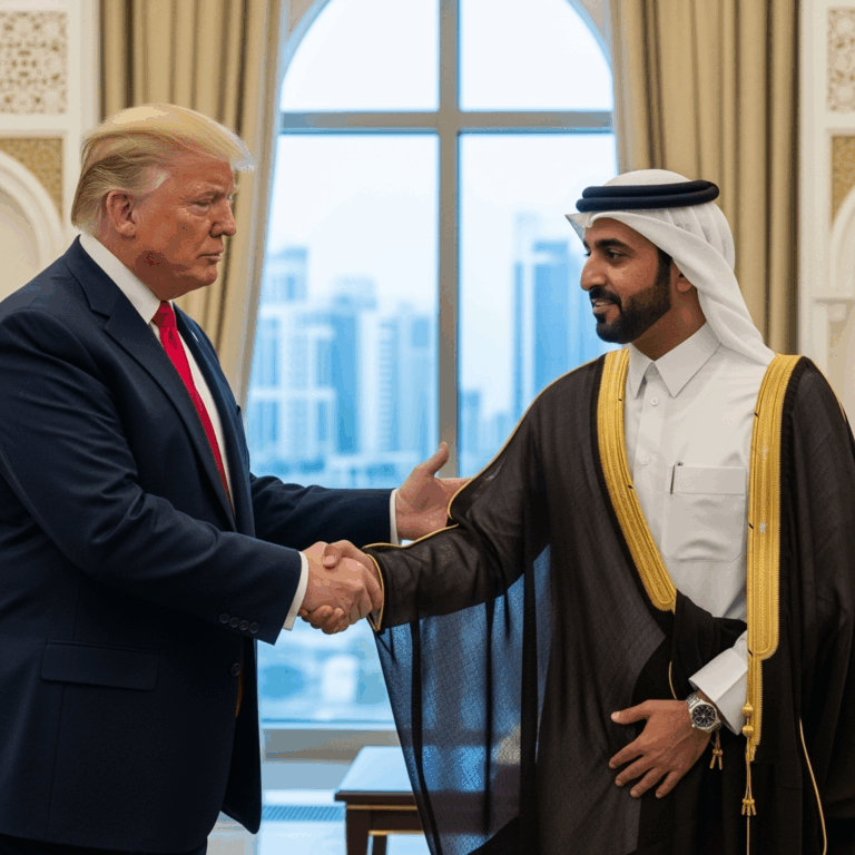 Illustration for: Trump Meets Qatari PM Amid Middle East Tensions