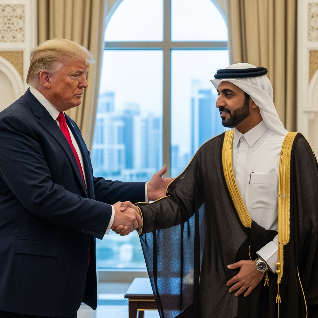 Illustration for: Trump Meets Qatari PM Amid Middle East Tensions