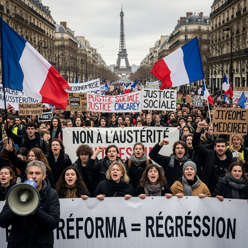 Illustration for: Protests in France Challenge Austerity Measures