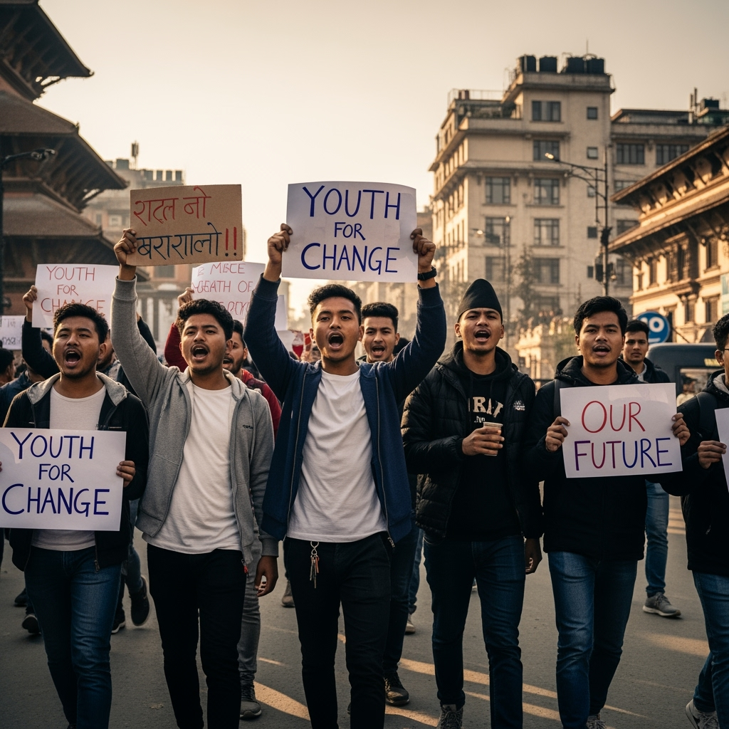Illustration for: Nepal Protests: Youth Drive Change Amid Violence