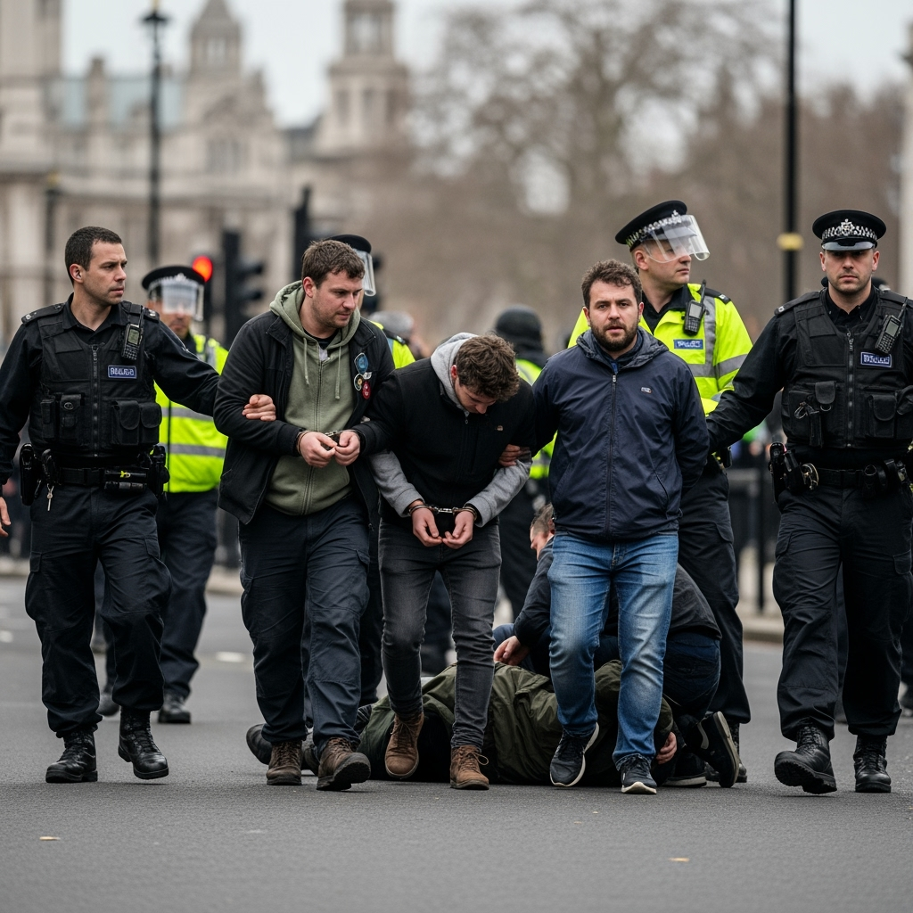 Illustration for: Over 425 Arrested in London Protests